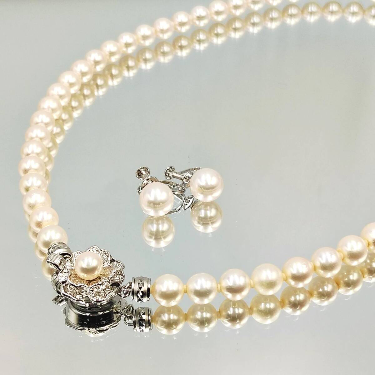 ◇【CGL鑑別書付き】IDENTIFICATION of PEARL 真珠（パール）ネックレス 6.5-7ｍｍ SILVER刻印クラスプ K14WGイヤリング セット 冠婚葬祭 