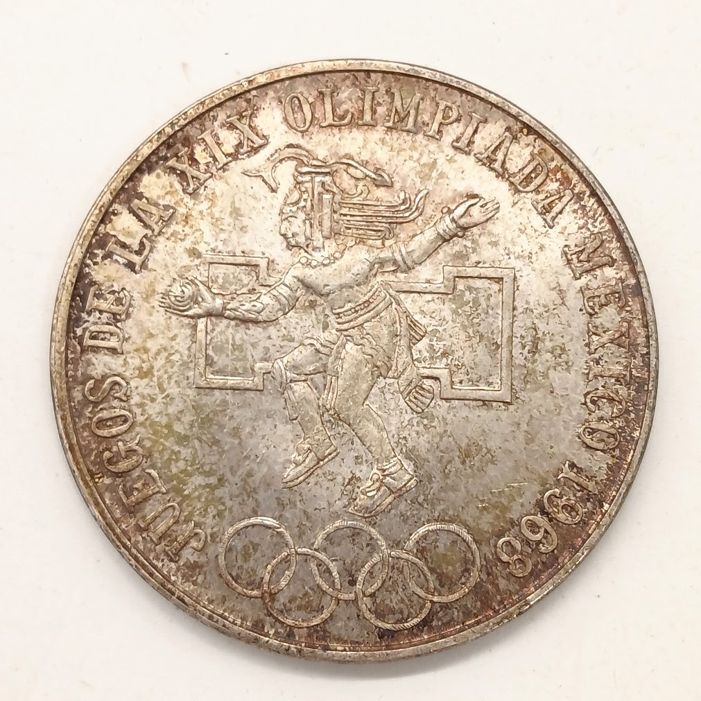 【AF-19】1968年メキシコ五輪　記念銀貨　25ペソ銀貨　ジャンピングインディアン　LEY0.720　重量22.5g　記念コイン　シルバーコイン　古銭