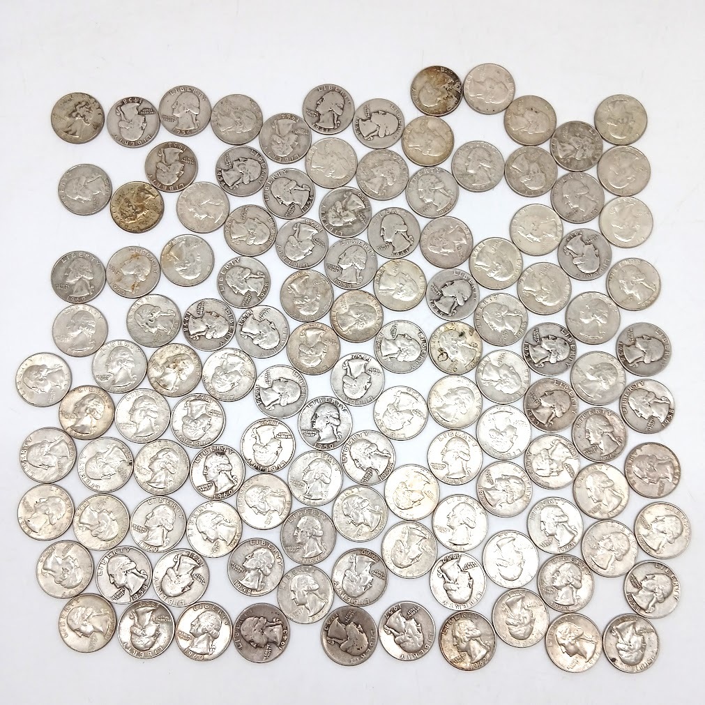 【S-14】ワシントン・クォーター銀貨120枚おまとめ　リバティコイン　LIBERTY　25セント硬貨　ジョージ・ワシントン　銀貨　総重量約748.3g