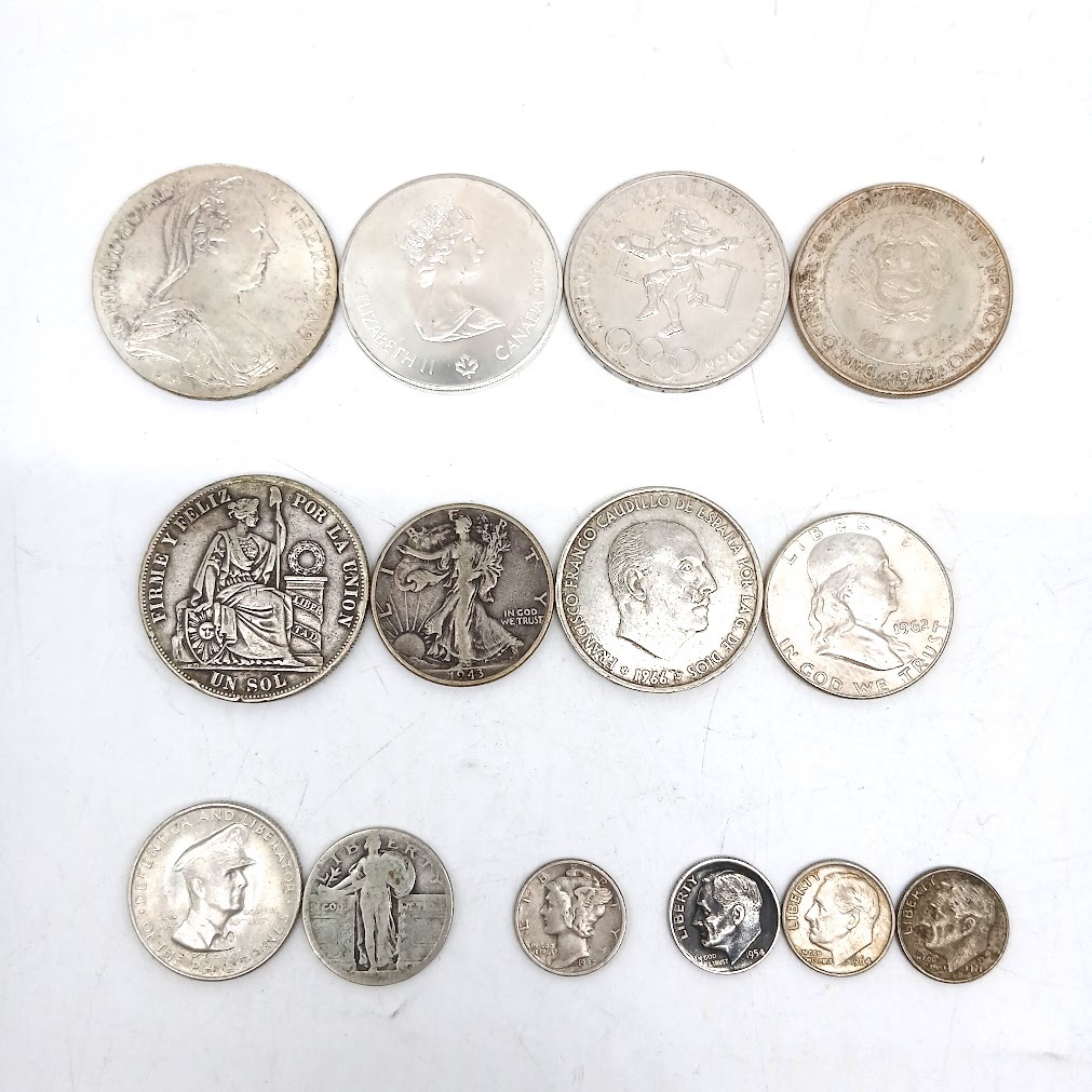 【K-35】銀貨/リバティコインおまとめ　マリア・テレジア・ターラー銀貨　モントリオール五輪/メキシコ五輪記念銀貨他　総重量約190.8g