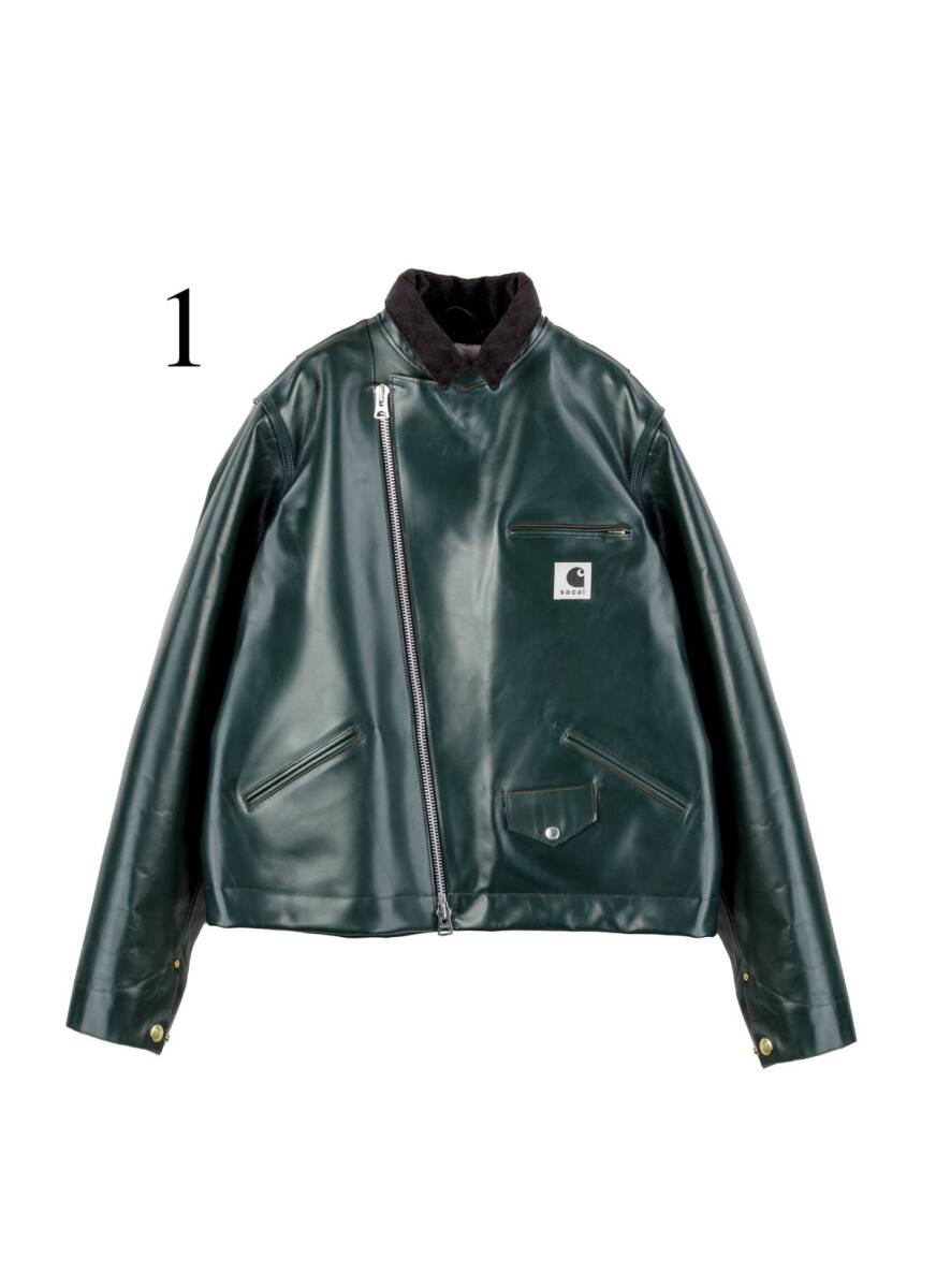 ［1］深緑 sacai Carhartt WIP Leather Jacket　25-03857M サカイ カーハート レザージャケット 2025 グリーン
