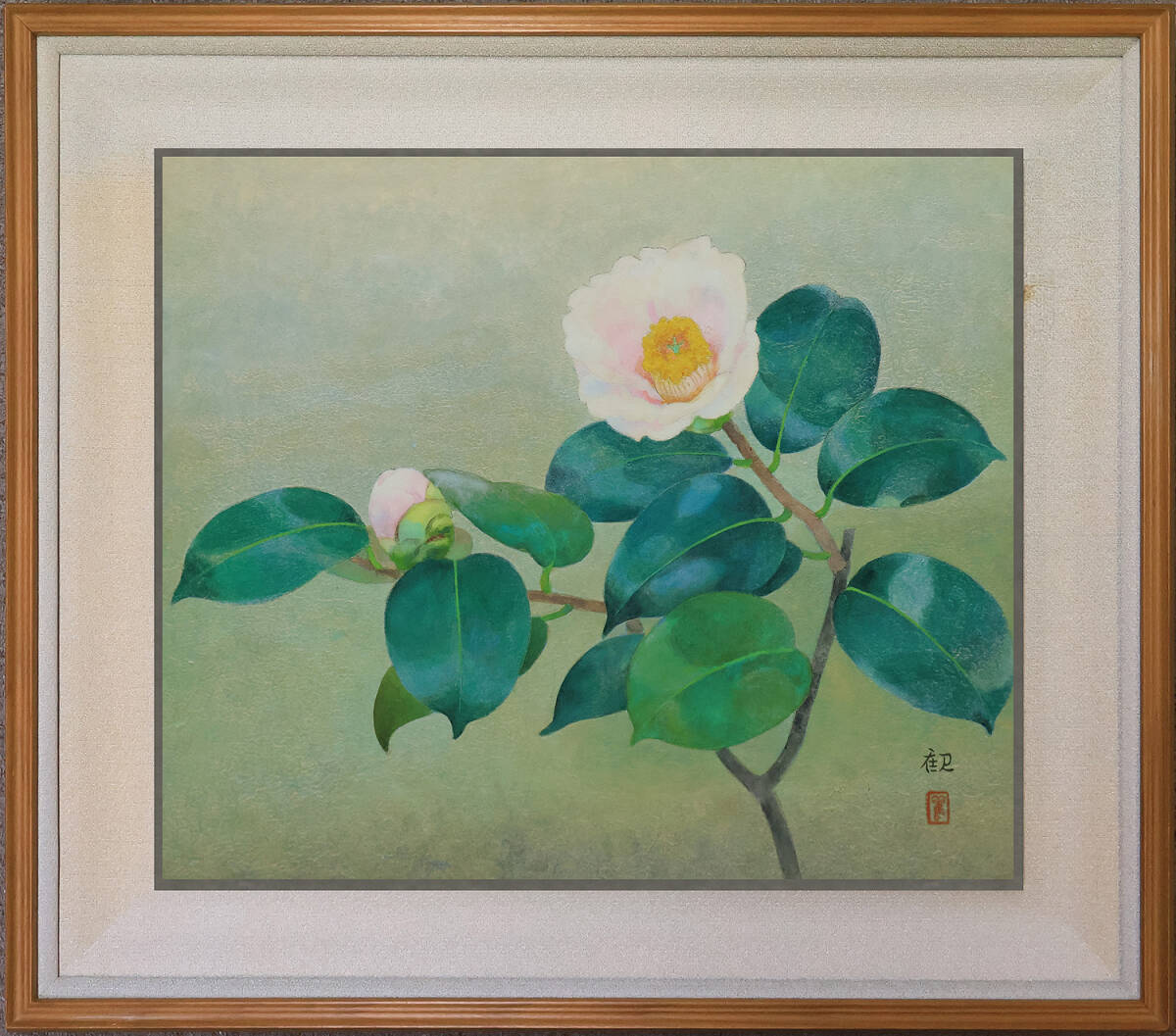 真作保証 浜田観8号椿 芸術院会員日展顧問 勲四等旭日小綬章 東京国立近代美術館・東京都現代美術館・京都国立近代美術館に所蔵 名鑑296万