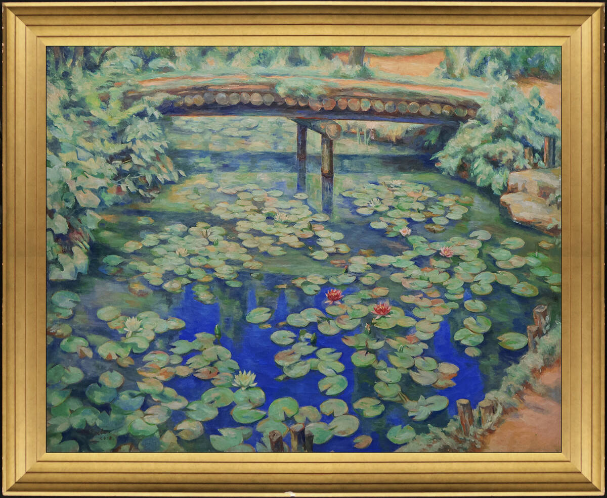 真作保証 大久保作次郎60号睡蓮 皇紀2601年作 名鑑5400万文展出品同種作 自邸にモネの庭があった巨匠名画 芸術院会員日展理事 勲三等瑞宝章