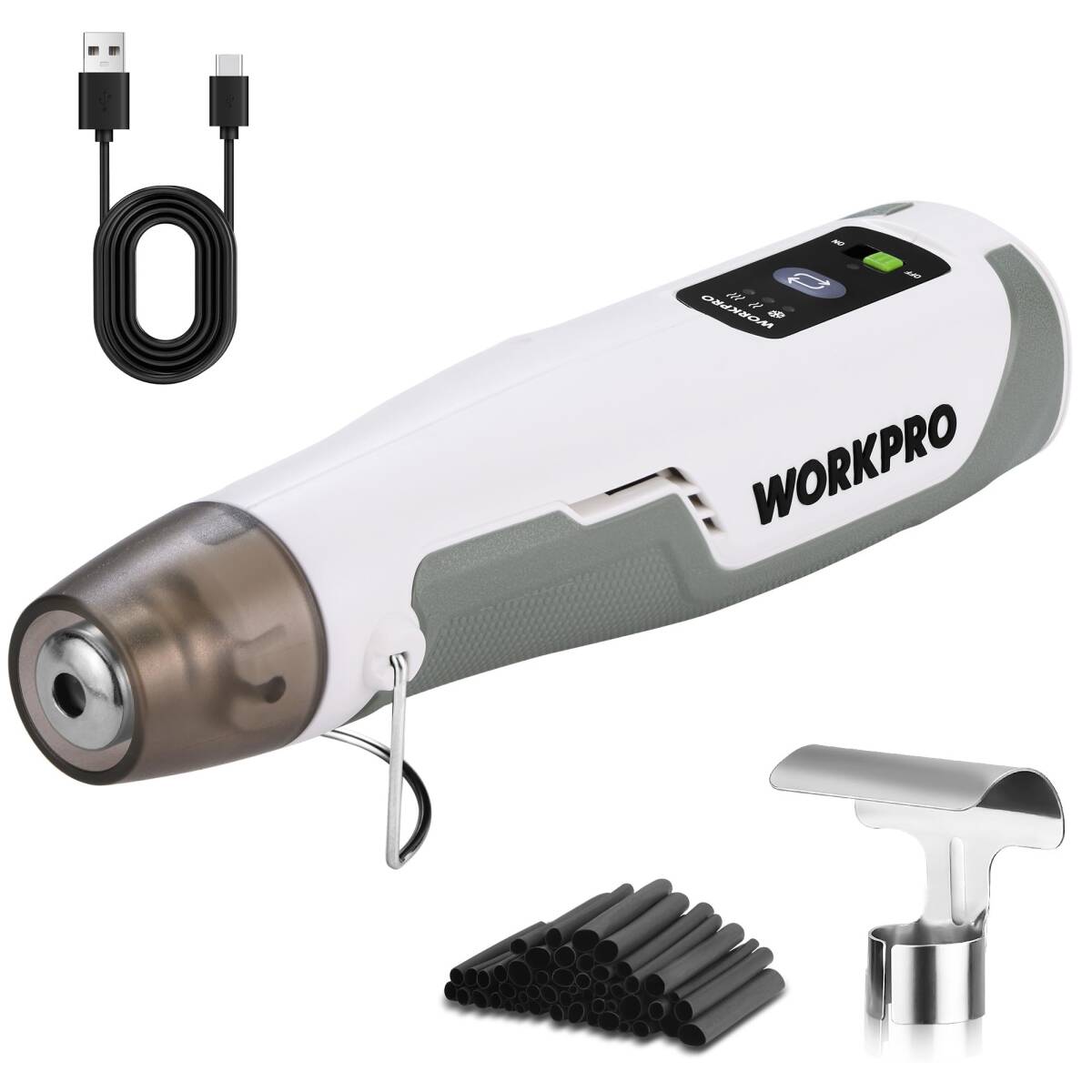 【第二代 新登場】WORKPRO ヒートガン ホットガン 7.4V【コードレスタイプ】 USB充電式 300℃／450℃急速加温☆