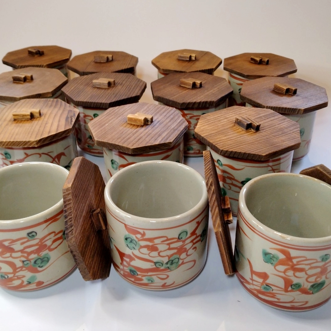 14客セット【蓋付きのお碗】 和食器 陶器 茶器 赤絵 飯器