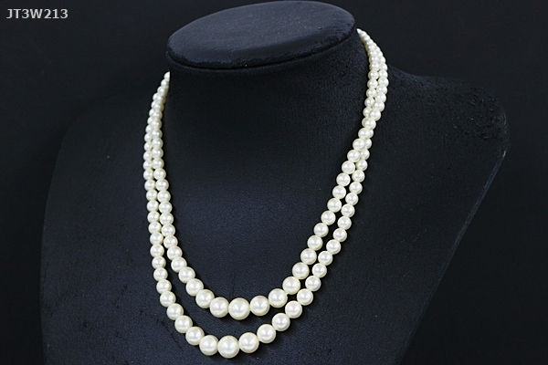JT3W213 アクセサリー ネックレス フェイクパール 2連 4.5mm 9mm 長さ41cm 35g 金具SILVER 現状品 ネコパケ