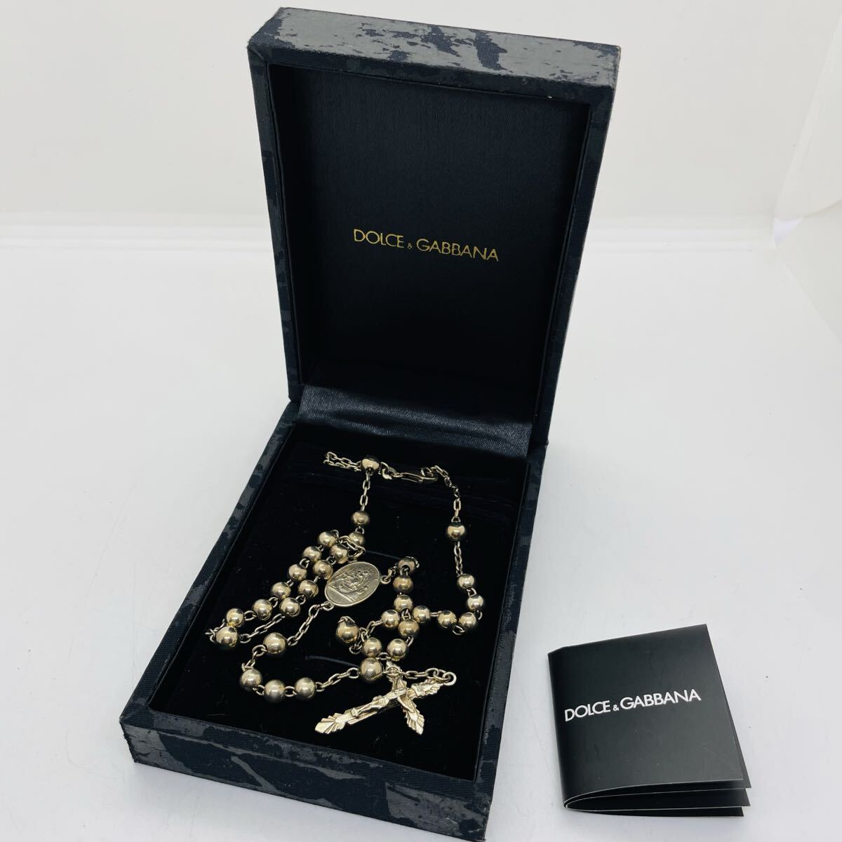【mh/3.27/10】DOLCE＆GABBANA ロザリオ十字架ロングクロスネックレス シルバー925 ネックレス 十字架 箱付き