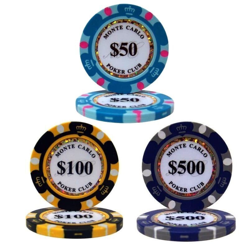 75枚セット $50 $100 $500 ポーカーチップ モンテカルロ カジノ コイン クレイ プラスチック ゴルフ ボール マーカーグリーンマーカー