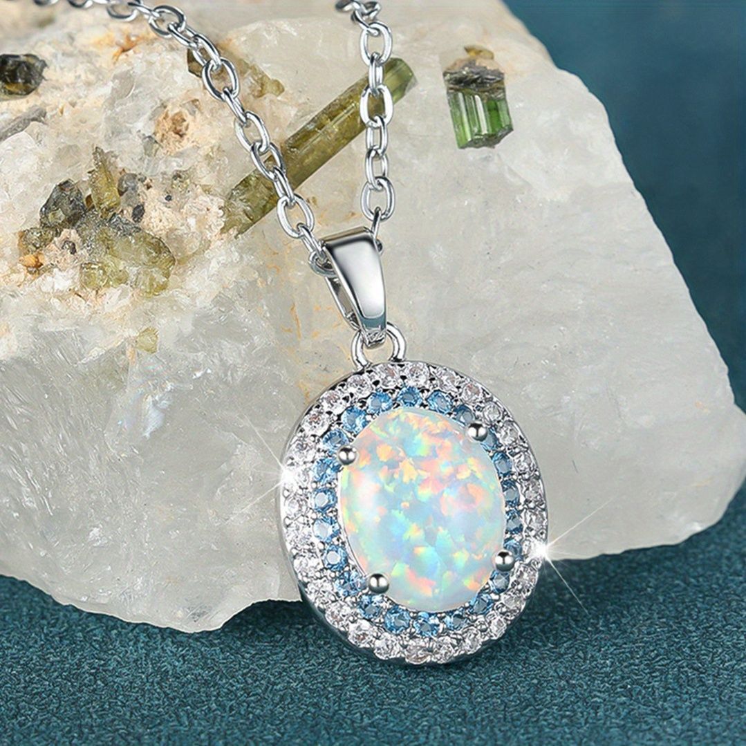 オーストラリア産 オパール シーブルー ペンダントネックレス、新品 □OP5351
