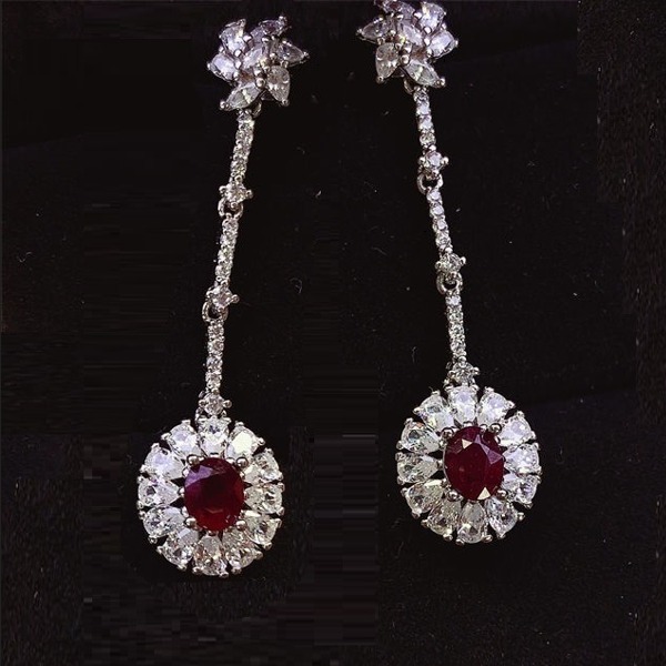 天然 ルビー ドロップピアス、925シルバー、4x5mm、ナチュラル、新品　□YL8929