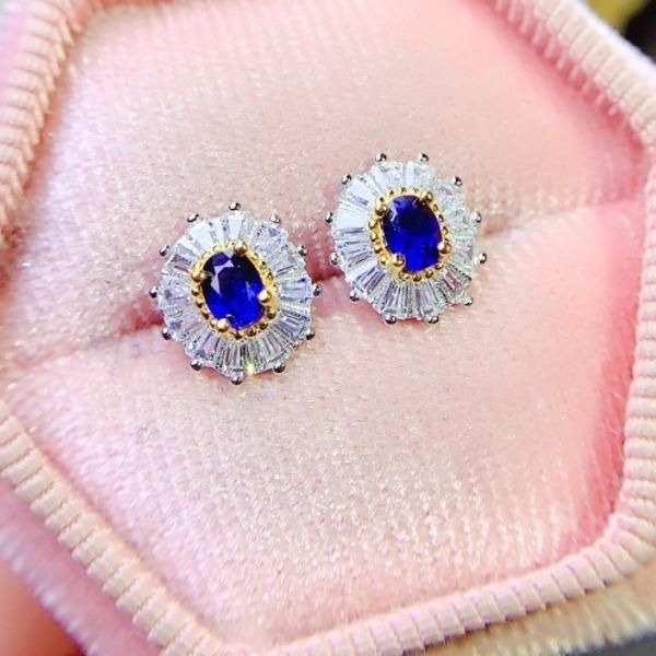 天然 サファイア ピアス、3x4mm、ナチュラル、新品　□YL8294