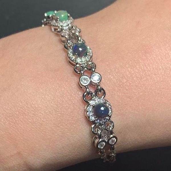 天然オパールブレスレット、5 ビーズ 、ゴージャスなカラー、ナチュラル、新品　 □Sw8272