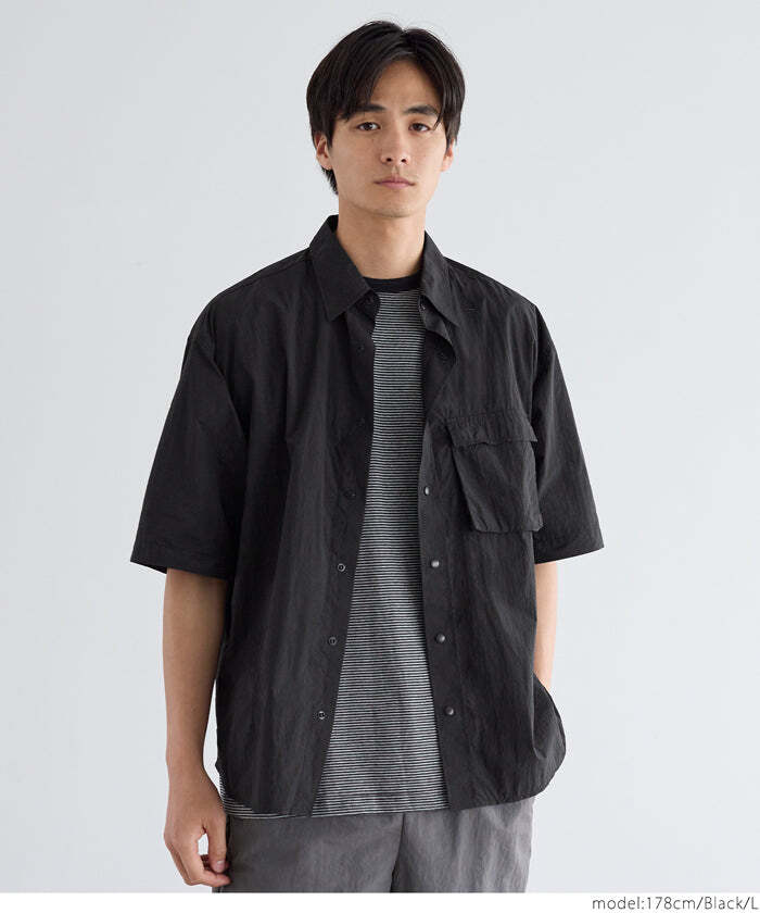 新品cocaコカナイロンワッシャー半袖シャツメンズブラックＸＬ