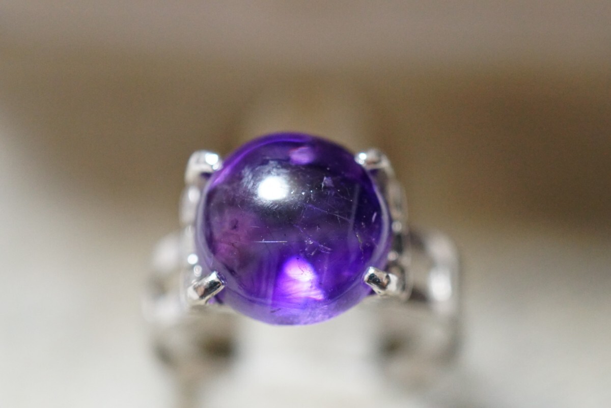 555 天然アメジスト リング 指輪 ヴィンテージ アクセサリー SILVER刻印 天然石 色石 宝石 カラーストーン 装飾品 石傷あり