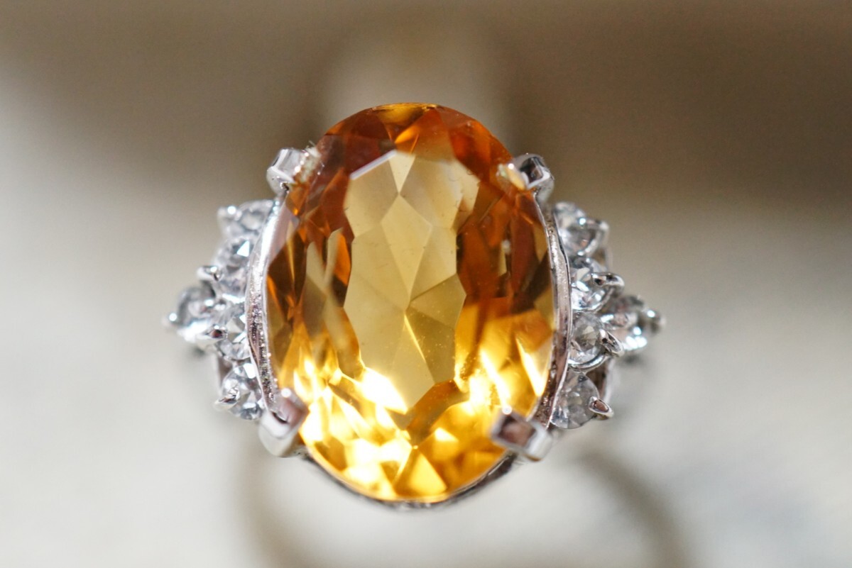 538 シトリン リング 指輪 ヴィンテージ アクセサリー SILVER刻印 色石 宝石 カラーストーン 装飾品