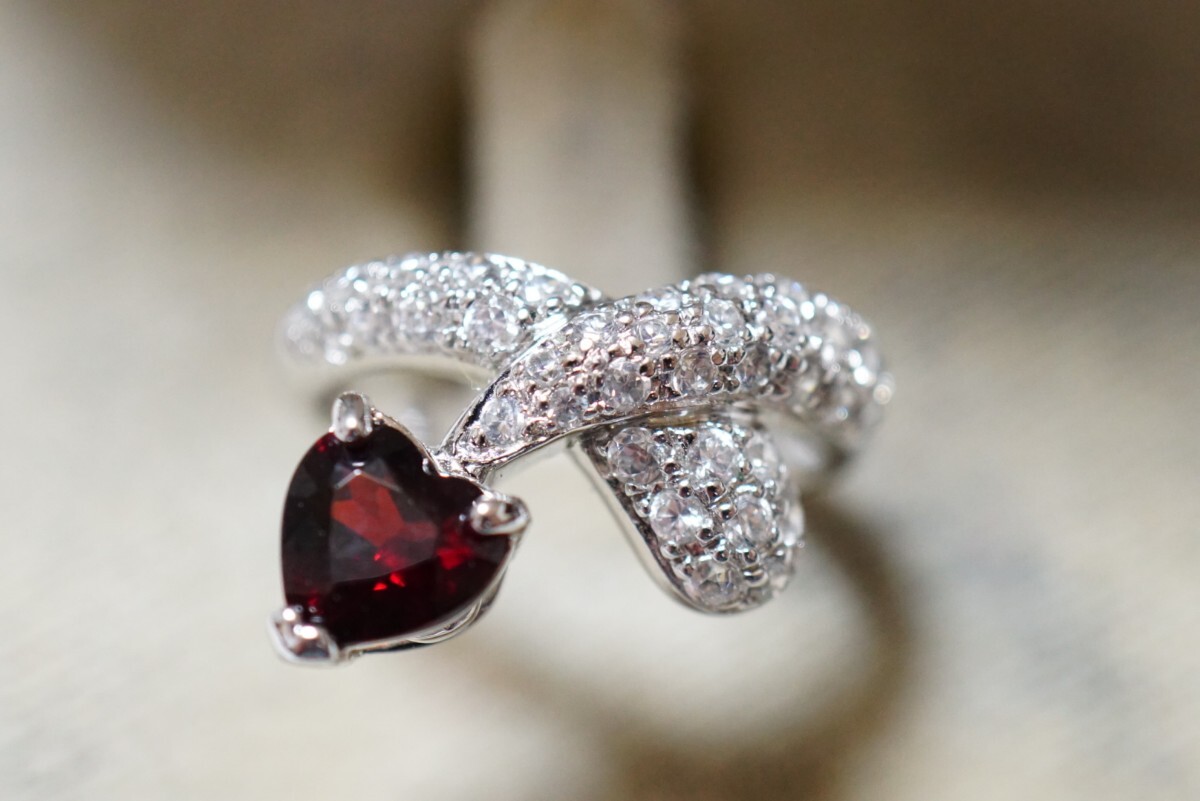 529 ガーネット ジルコニア リング 指輪 ヴィンテージ アクセサリー SILVER 925刻印 色石 宝石 カラーストーン 装飾品