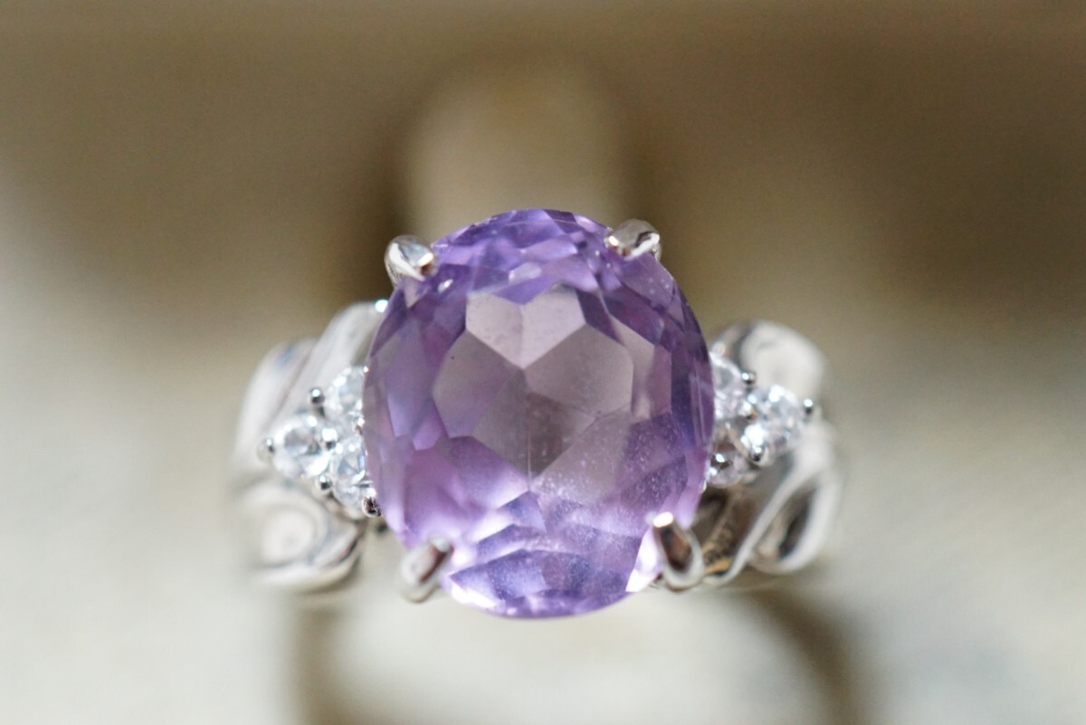 629 天然アメジスト リング 指輪 ヴィンテージ アクセサリー SILVER刻印 天然石 色石 宝石 カラーストーン 装飾品