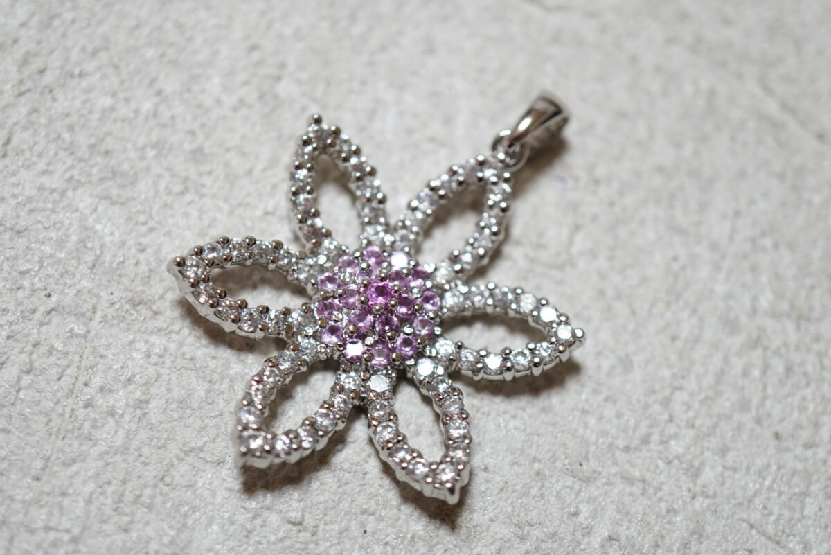 590 ピンクサファイア ジルコニア ペンダント ネックレス ヴィンテージ アクセサリー SILVER 925刻印 宝石 色石 カラーストーン 装飾品