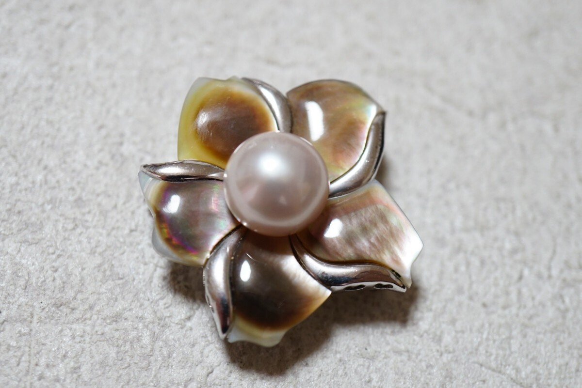 582 本真珠 パール シェル 貝 シルバー ペンダント ブローチ ネックレス ヴィンテージ アクセサリー SILVER 925刻印 冠婚葬祭 装飾品