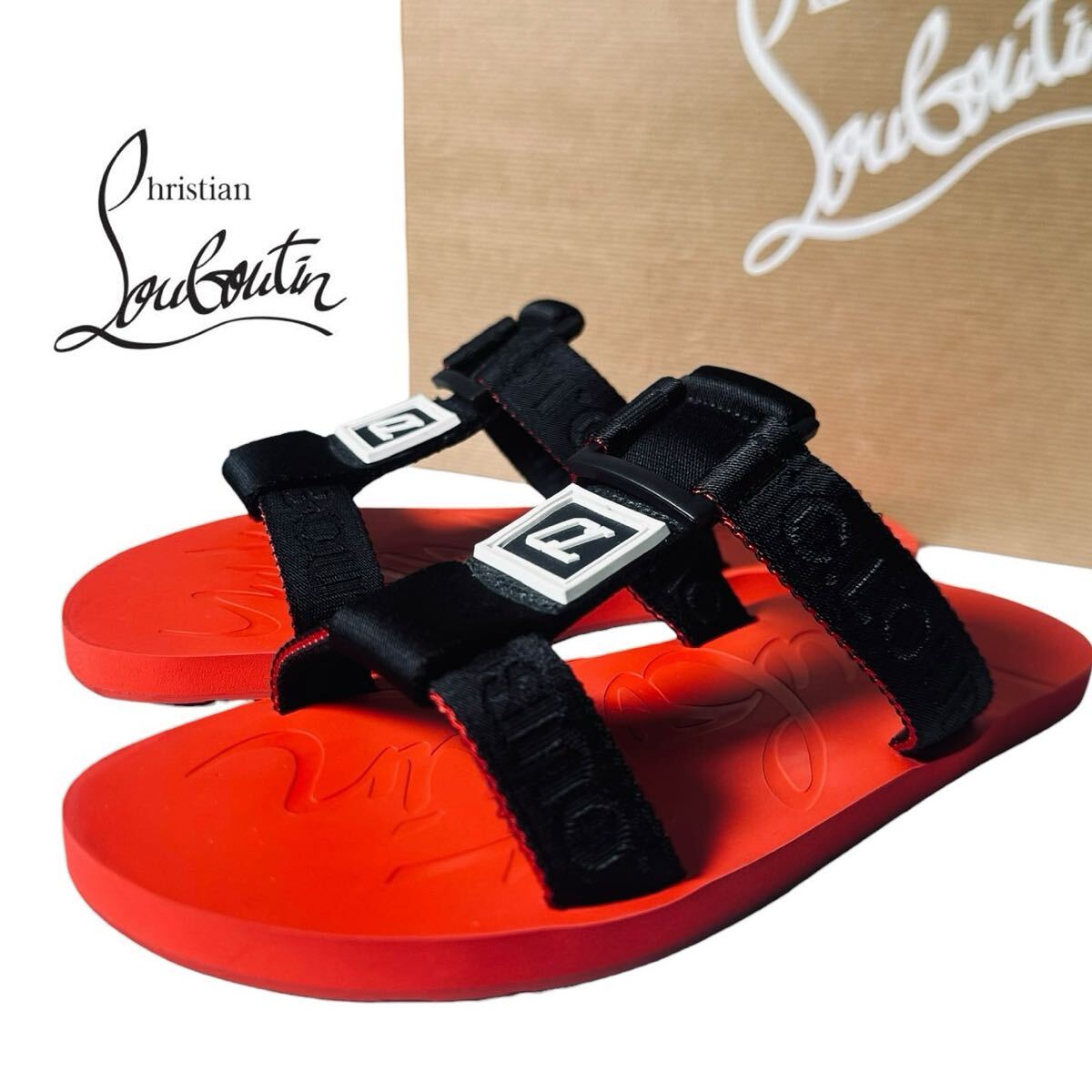 【本物保証】極美品◆ Christian Louboutin クリスチャンルブタン ◆ Surf Slide Sandal CLロゴ ストラップ サンダル サイズ41 26cm相当