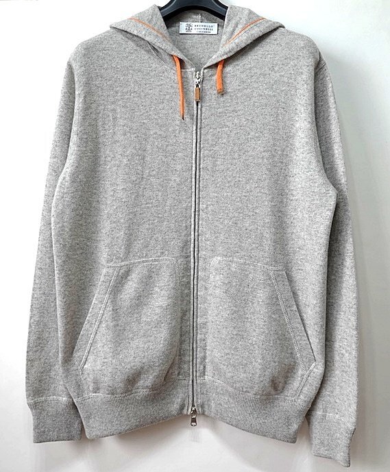 カシミヤ100% 極美品 BRUNELLO CUCINELLI ブルネロクチネリ ピュアカシミヤ ニット ダブルジップアップ パーカー フーディ メンズ 48