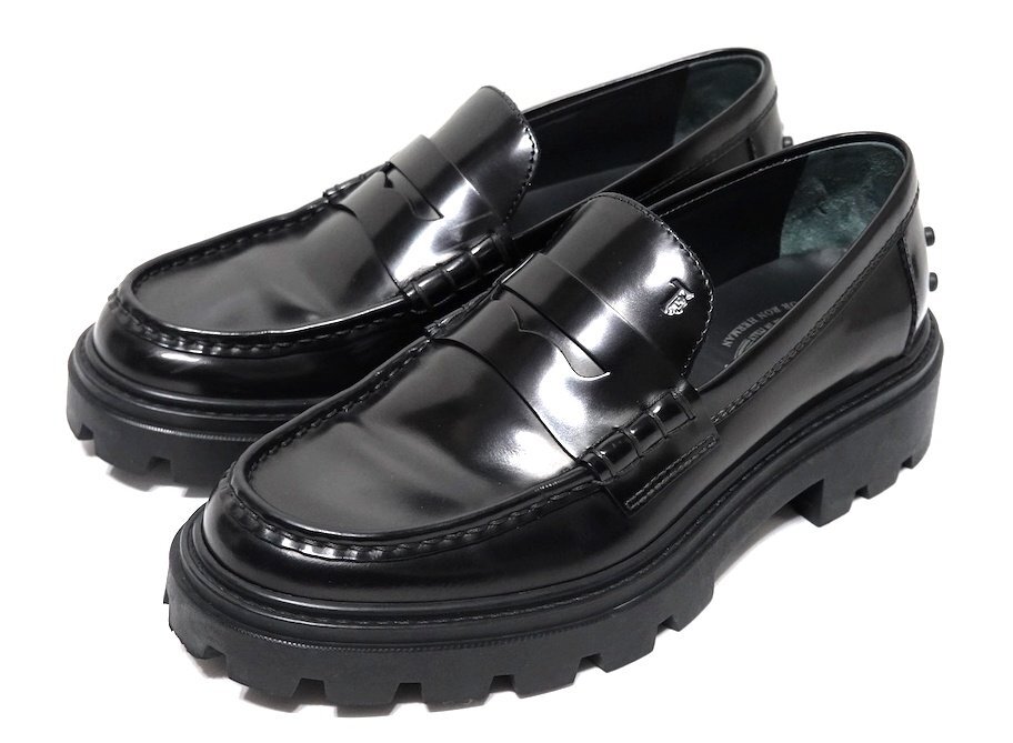 25SS 極美品 TOD'S トッズ ラグソール レザー ローファー XXW08J0GF60SHAS003 ブラック カーフ レディース 36 シューズ 22.5-23cm
