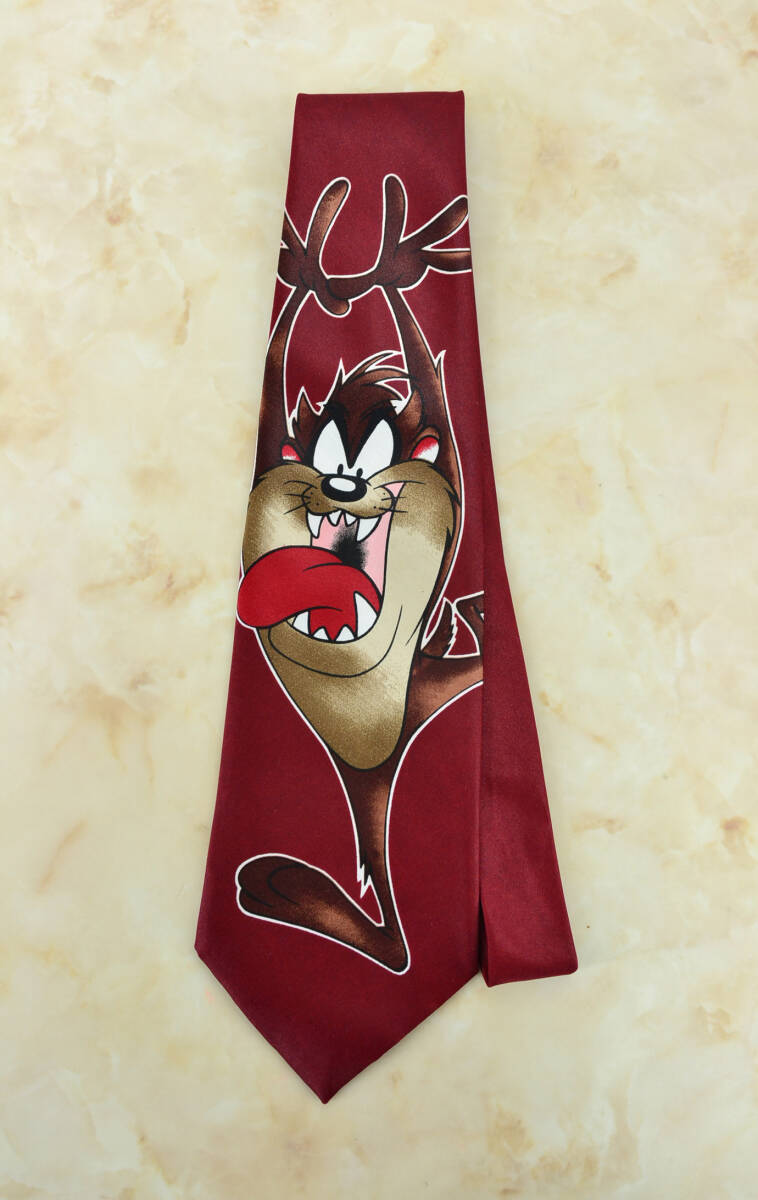 ルーニー・テューンズ Looney Tunes タズマニアンデビル ネクタイ 赤 AG TOPAZ 中古良品 
