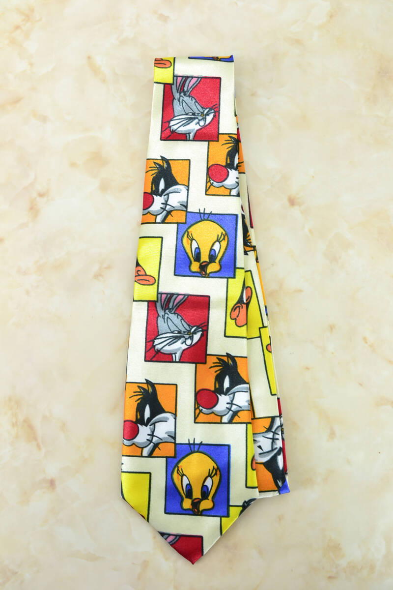 ルーニーテューンズ Looney Tunes ネクタイ シルク バッグスバニー トゥイーティー ロジャーラビット シルベスター 中古良品