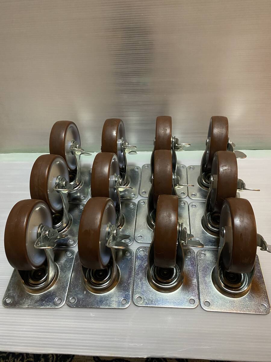 ユーエイ100 プレート式自在キャスター ストッパー付き 12個 中古 ①