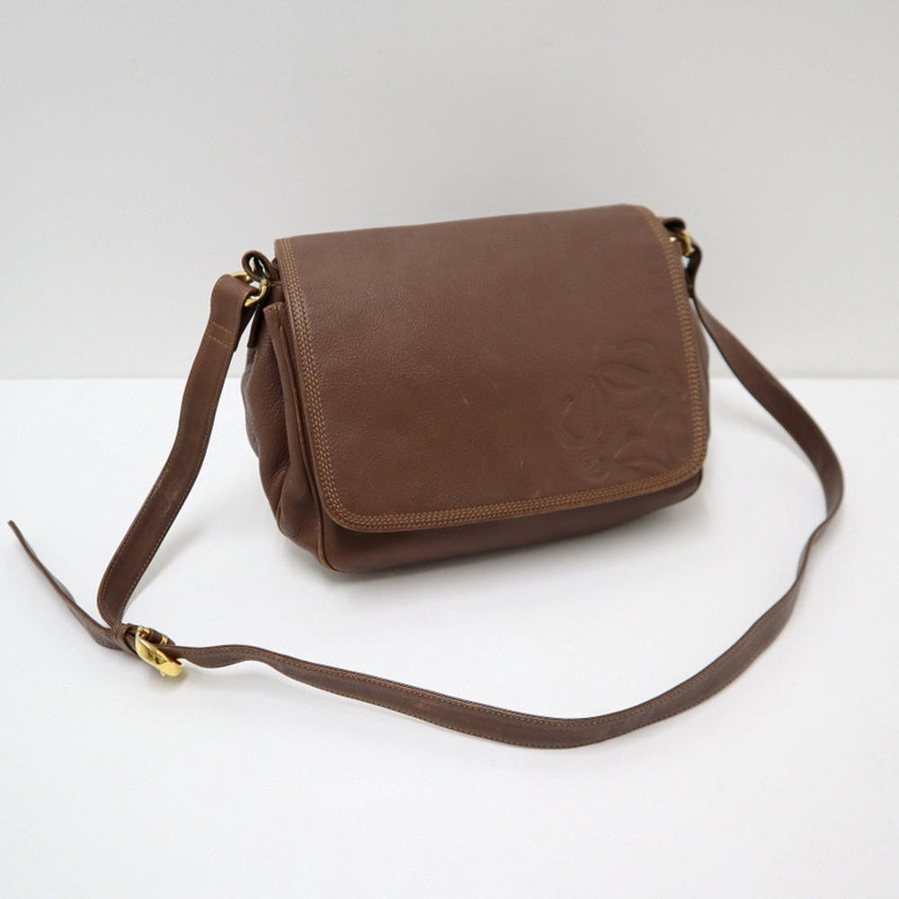 【現状販売品】LOEWE ロエベ ショルダーバッグ ダークブラウン レザー アナグラム [jgg]