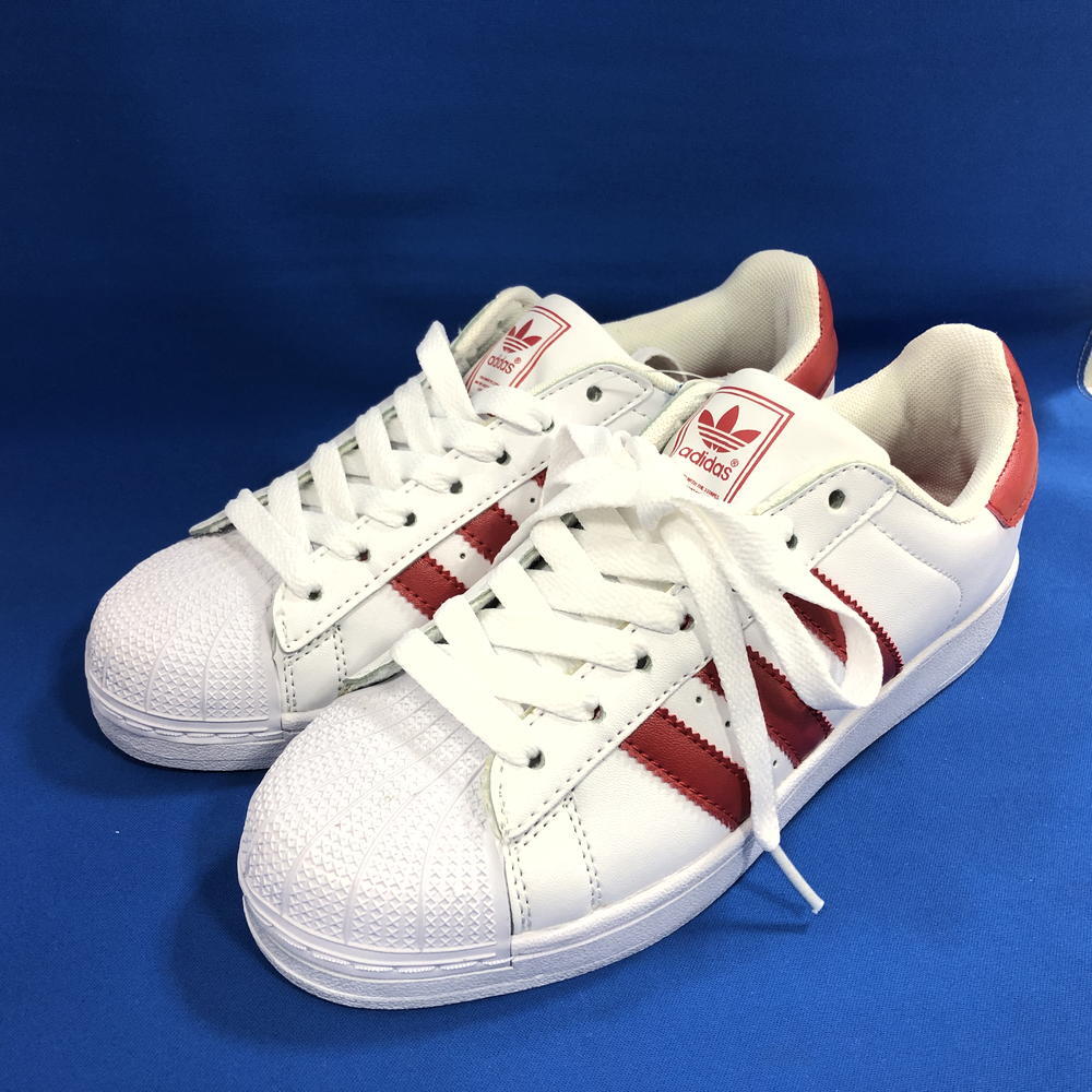 未使用 Adidas スーパースター2 シューズ レディース 24.5cm ホワイト/レッド [jgg]