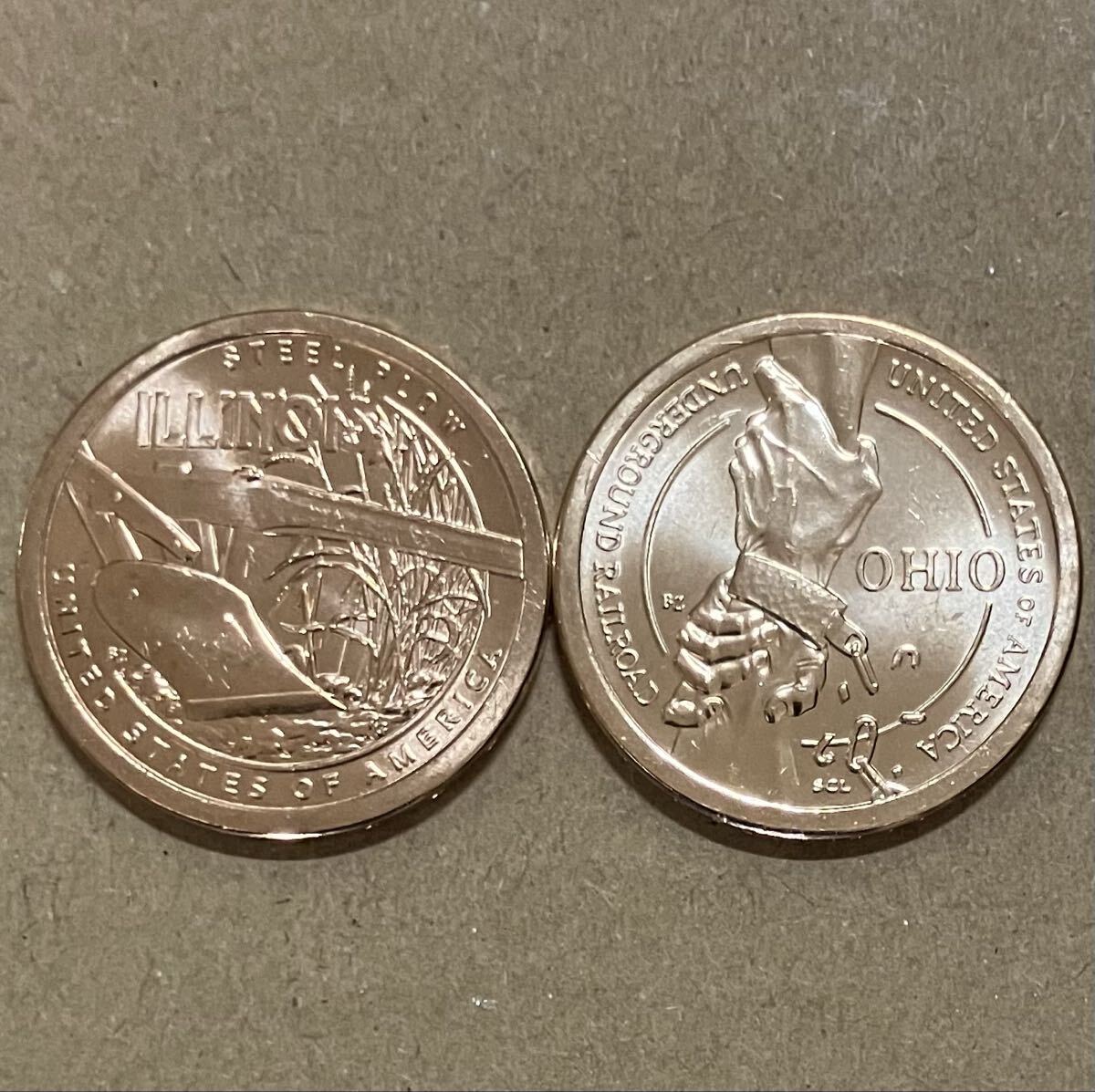 アメリカ　1ドル　記念コイン　2種　オハイオ州　イリノイ州　外国コイン　外国硬貨　アメリカコイン　記念硬貨　