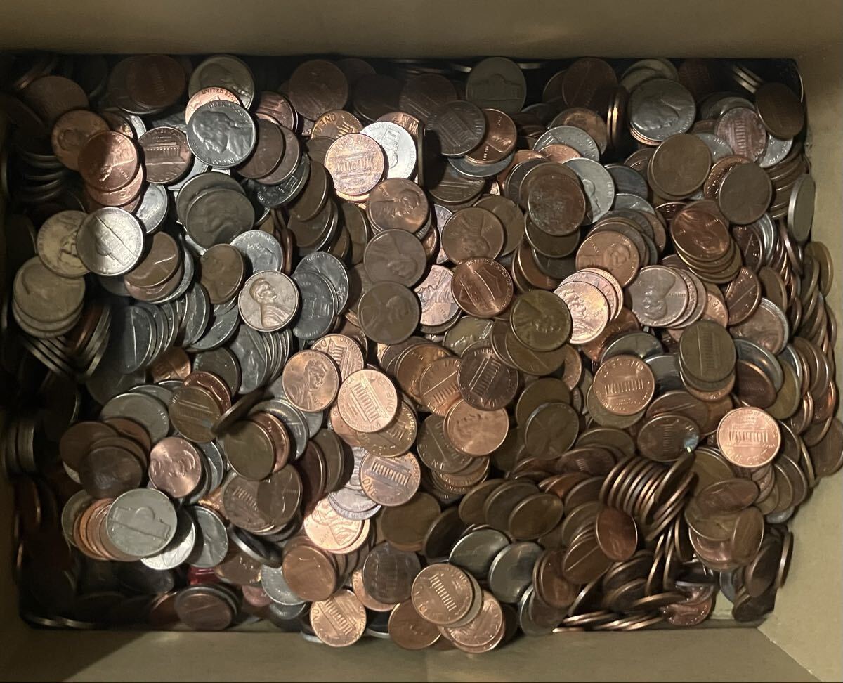 w アメリカ　1セント　5セント　まとめ　約6.4kg 外国コイン　外国硬貨　6.4キロ　アメリカコイン　