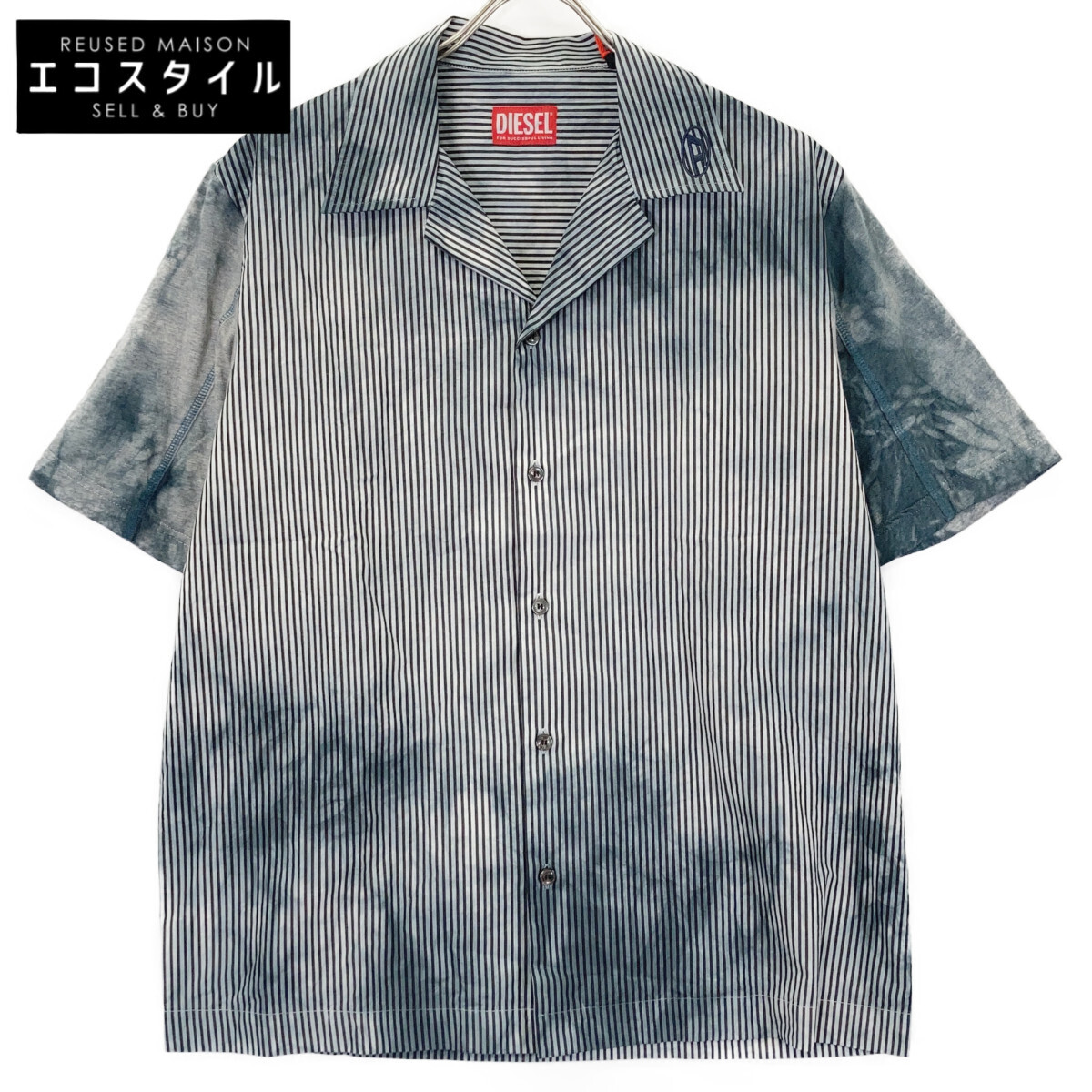 DIESEL ディーゼル グレー A12895 22SS S-TRUCKER CAMICIA オープンカラーシャツ ホワイト×グレー 44 トップス メンズ 中古