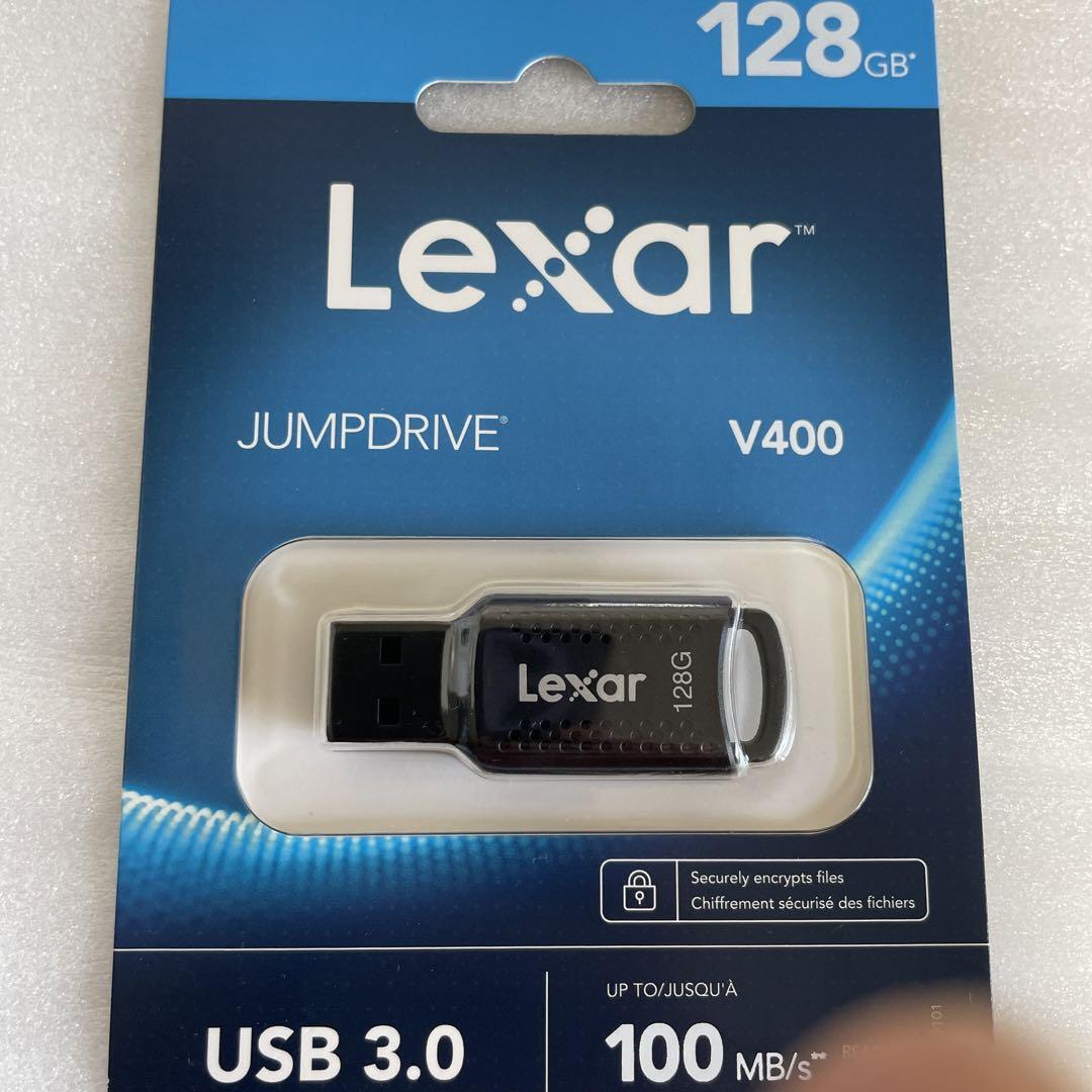 128GB USBメモリ レキサー USB3.0対応 リングホール設計R:100MB/s キャップレスUSBメモリ LJDV400128G-BNBNG ブラック Lexar JumpDrive 