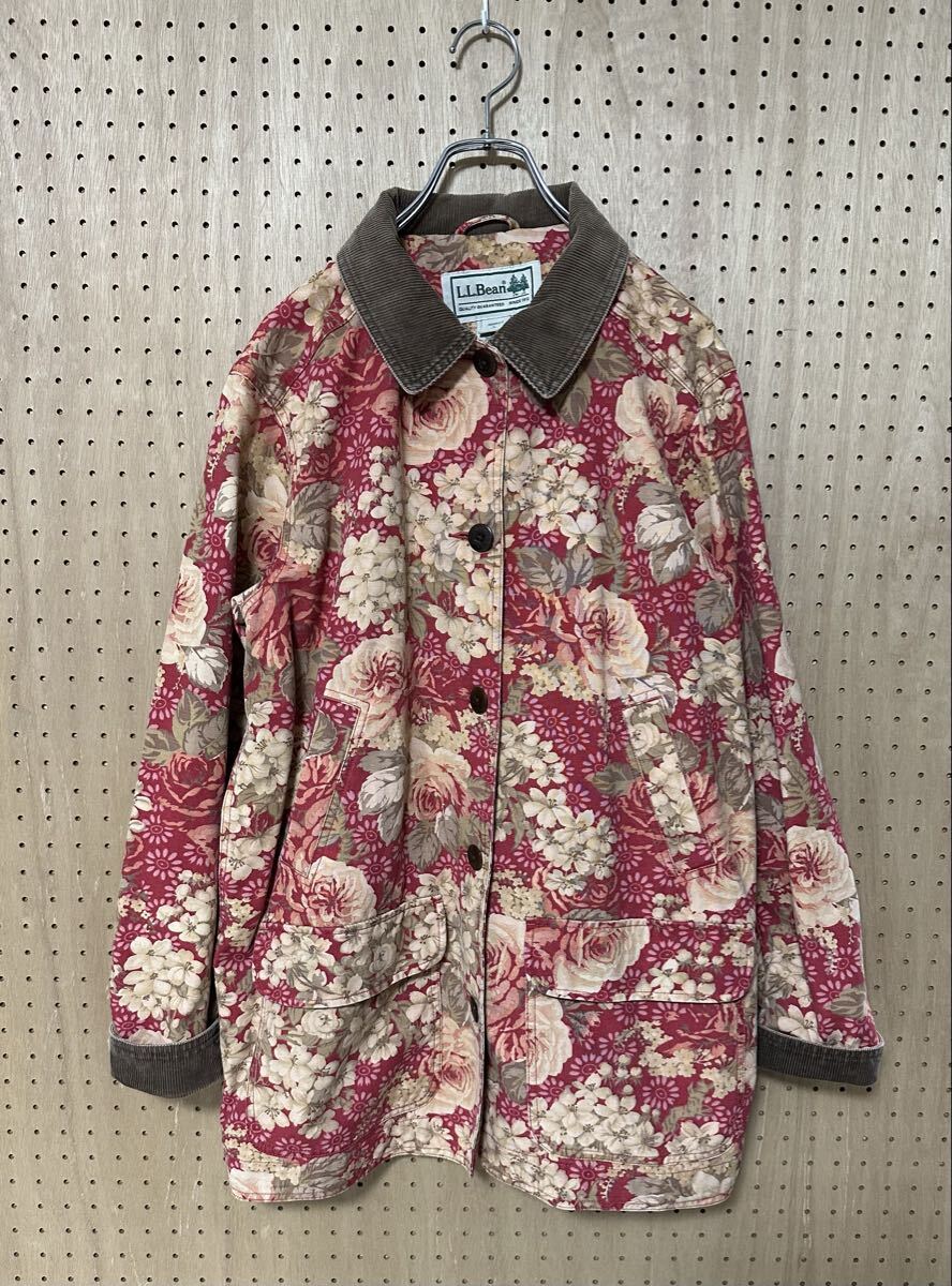 L.L.Bean 80s ハンティングジャケット 花柄 カバーオール チョア エルエルビーン コート レッド 赤 コーデュロイ