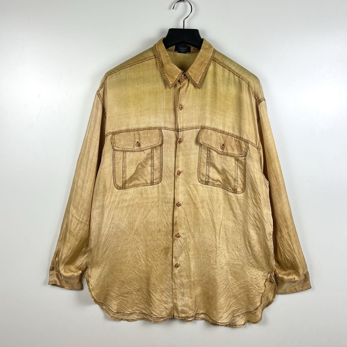 GOOUCH 90s grunge vintage 100% silk shirts M グーチ ヴィンテージ シルク 長袖シャツ グランジ ムラ加工 古着 絹