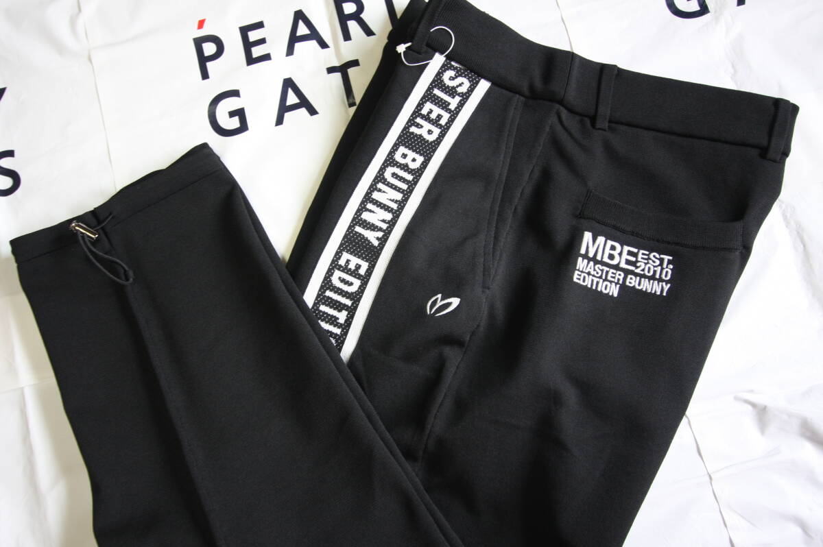 ★正規品★パーリーゲイツ PEARLY GATES マスターバニーエディション★天竺度詰め＋ジャガードロゴ スピンドル付きニットパンツ★黒★6(LL)
