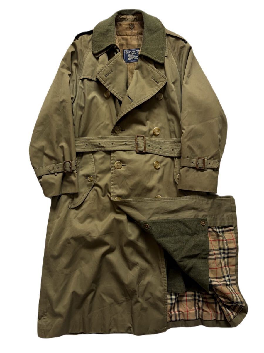 超希少 80s 英国製 Burberrys 一枚袖 トレンチコート TRENCH21 48 オリーブ OD ミリタリー ウール ライナー付き ビンテージ イングランド製