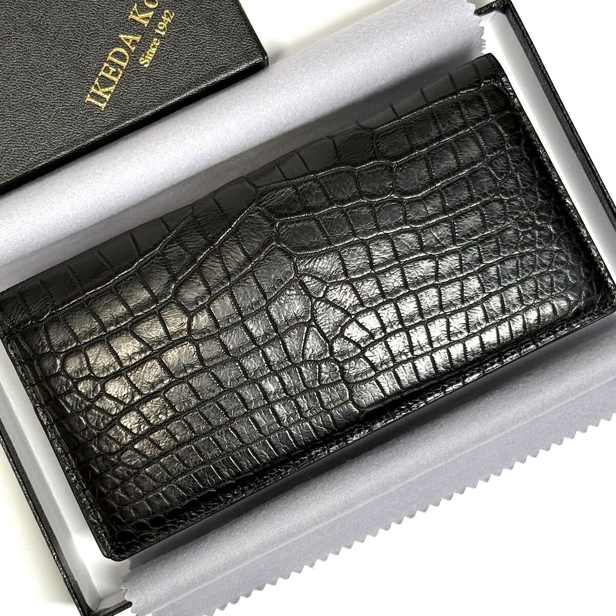 【極上品/定価24万/限定品】 池田工芸 クロコダイル ビルケース Wミリオンウォレット 二つ折り長財布 札入れ ポロサス ブラック 一枚革 箱