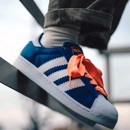 デッド 新品未使用 タグ替え紐付 廃盤 18年製 adidas スーパースター 好配色 ブルー ホワイト オレンジ SUPERSTAR US10 28cm 天然皮革