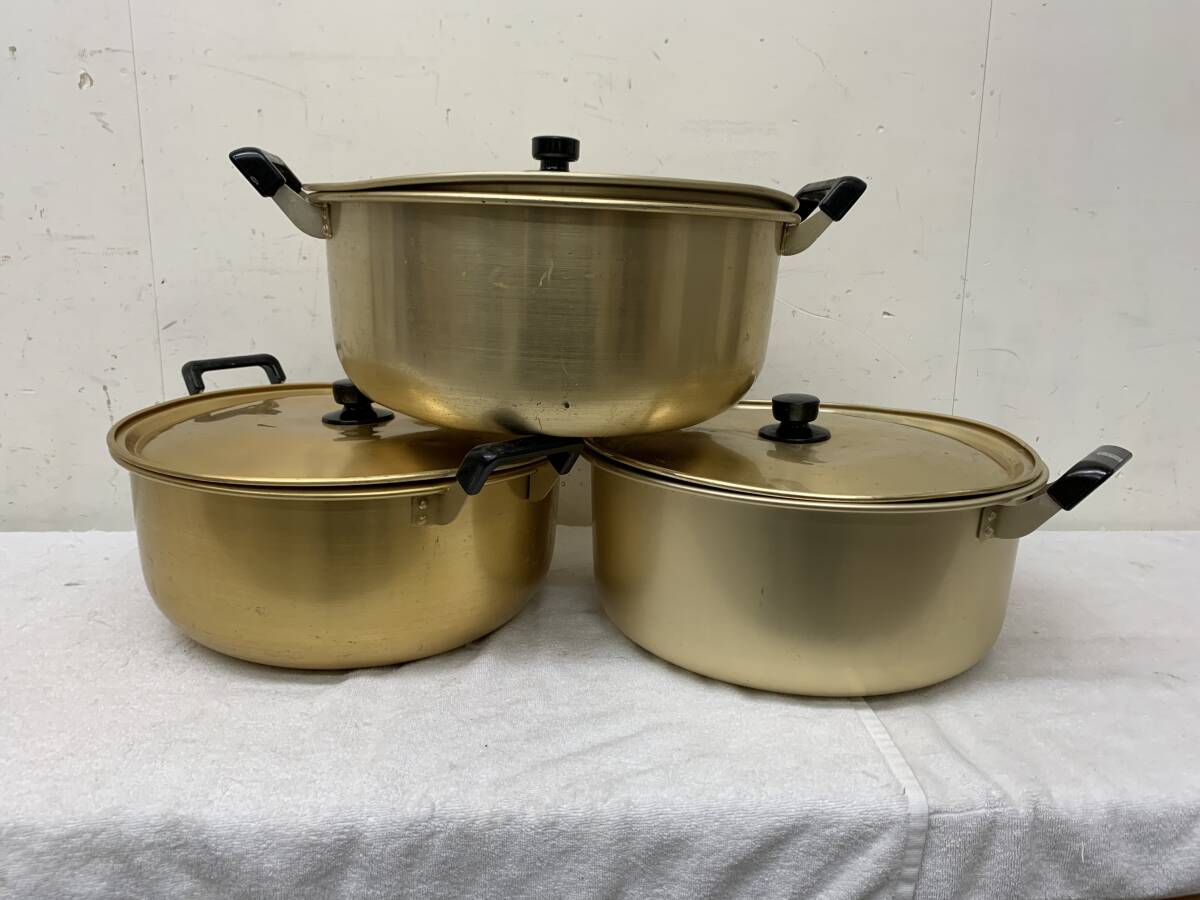 処分特価品★【両手鍋】業務用【アルミ鍋 3個セット】まとめて 昭和レトロ 39cm×17cm 中古現状品①