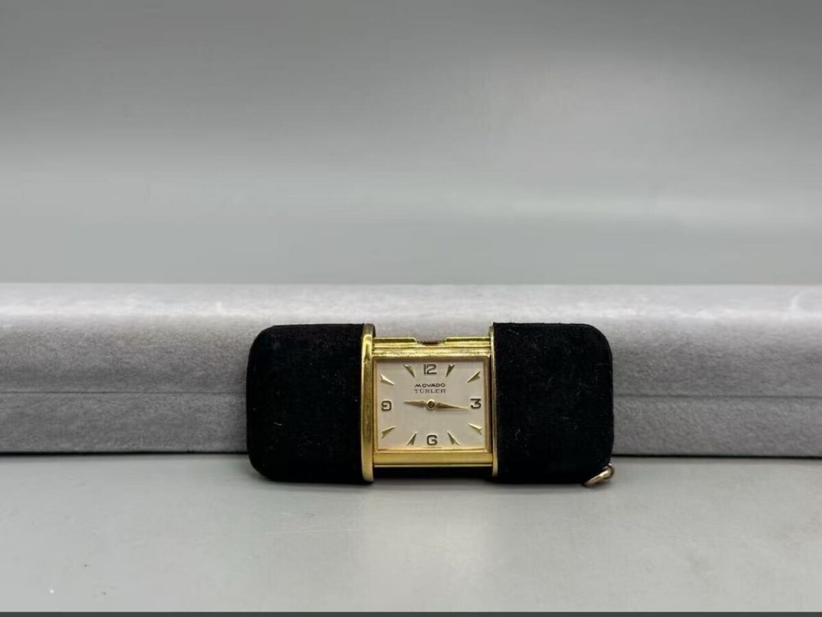 モバード（Movado） きれいな黒革張りErmetophon エルメトフォン アラーム トラベルウォッチ ヴィンテージ アンティーク 現状品