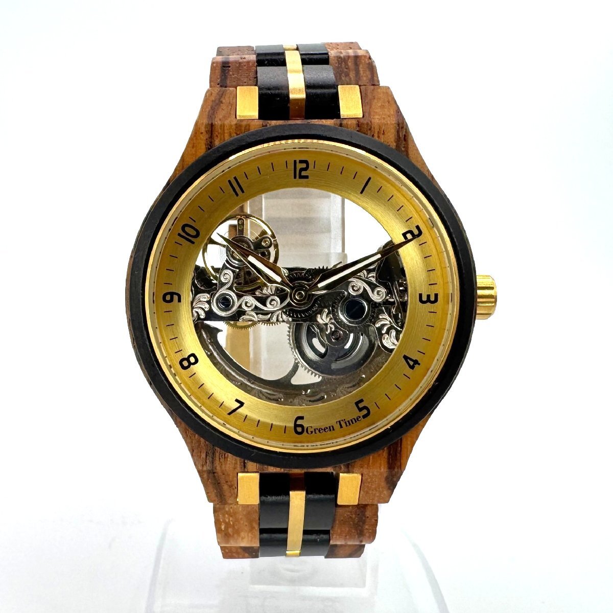 [9304-004] Green Time ZW171E 腕時計 木製 メンズ 自動巻き ゼブラウッド エボニー オートマ
