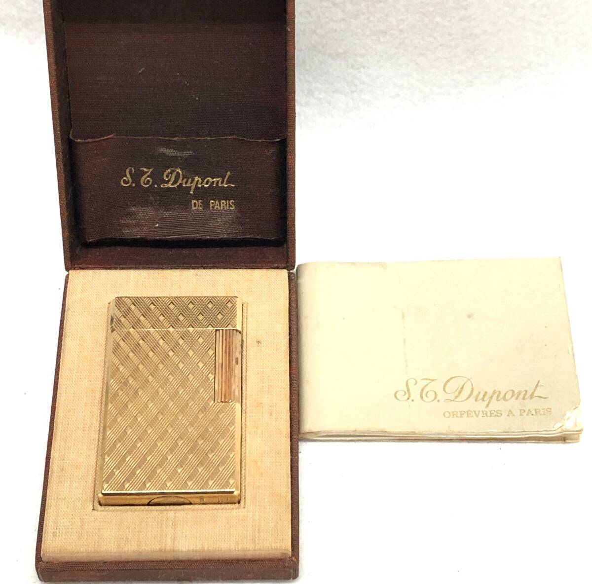 S.T. Dupont エス・テー・デュポン ゴールドカラー ガスライター 20μ 火花確認済 着火未確認 現状品 箱付き 美品