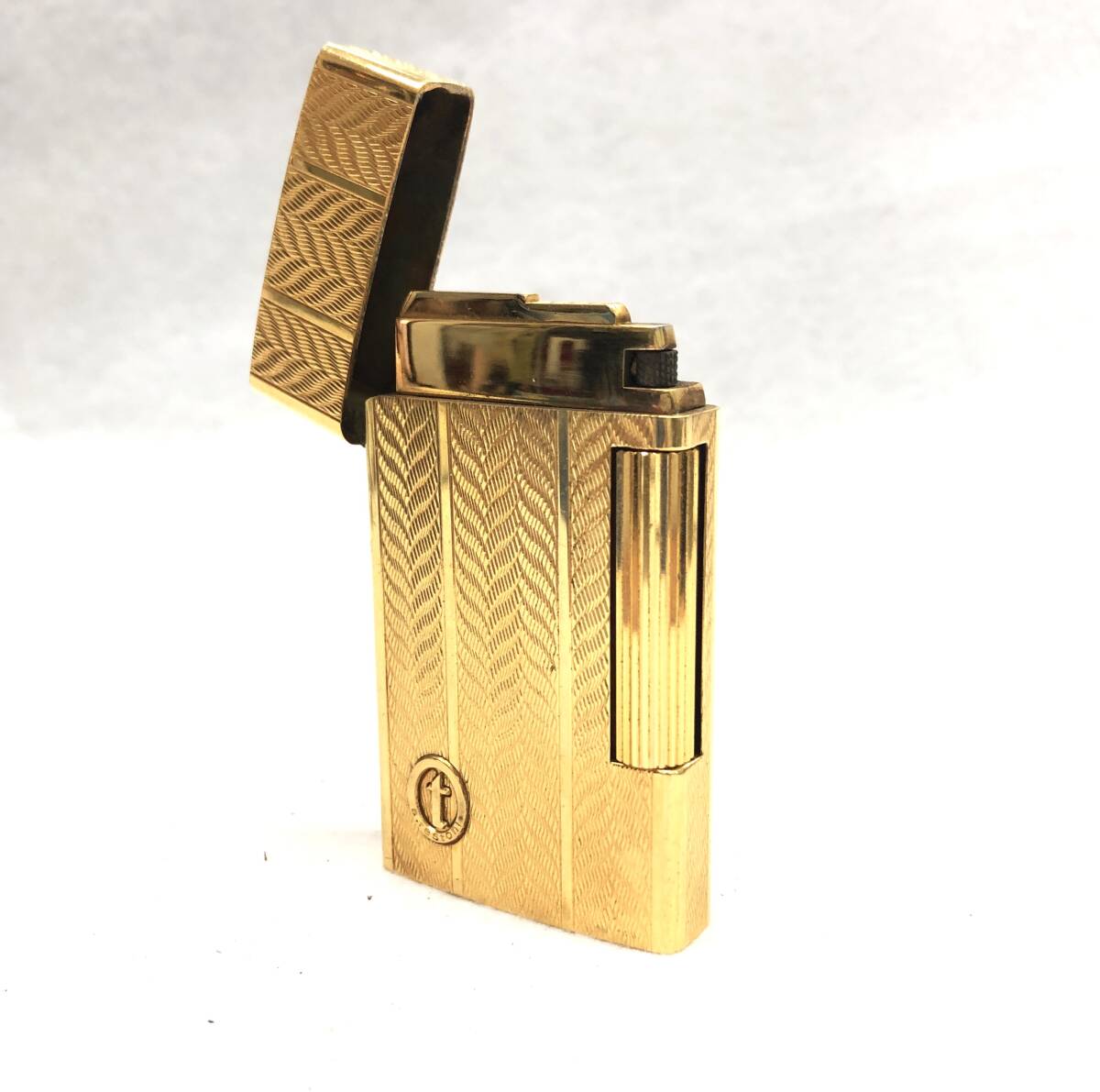 a.testoni ア テストーニ ヘリンボーン柄 ゴールド ガスライター ローラー式 火花確認済 着火未確認 現状品