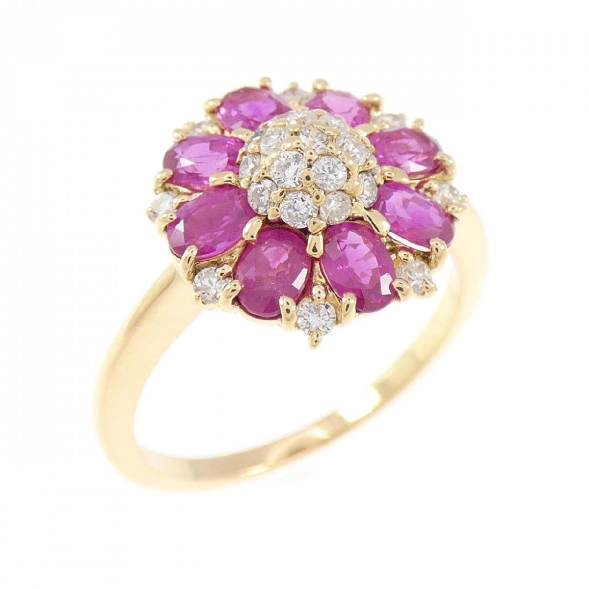 K18YG フラワー ルビー リング 1.19CT