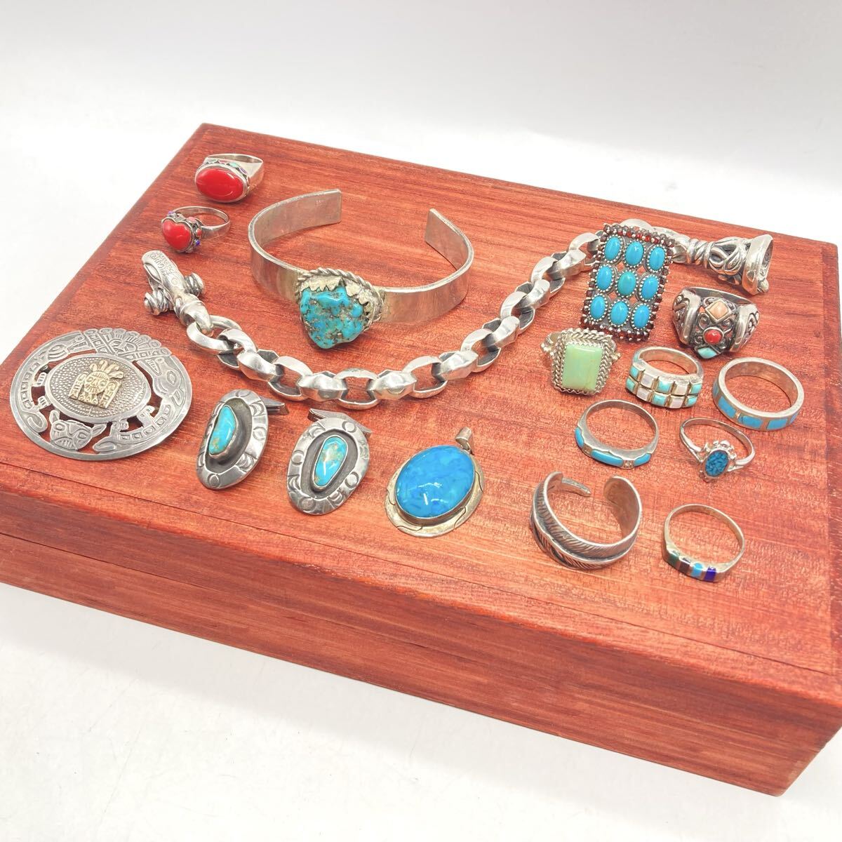 ーコイズ入り!!［シルバーアクセサリーおまとめ］a 約247.8g リング ブレスレット バングル メンズ ヴィンテージ レオナードカムホート C26