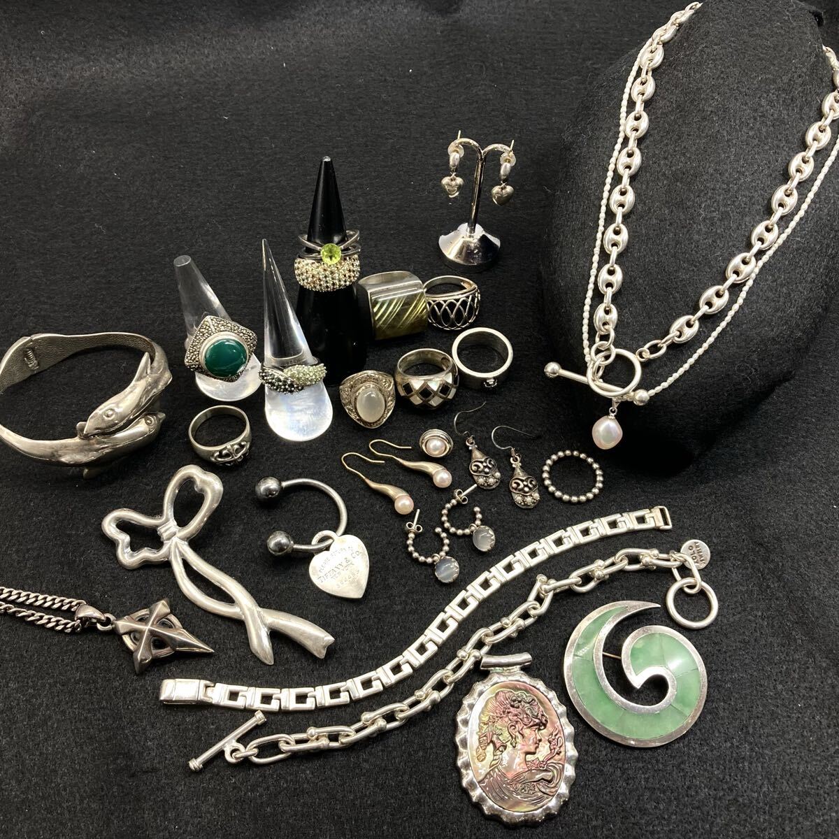 GUCCI/ティファニー入り!!［シルバーアクセサリーおまとめ］a 約329.3g ネックレス ブレス リング メキシカン ラブラドライト ムーン C27