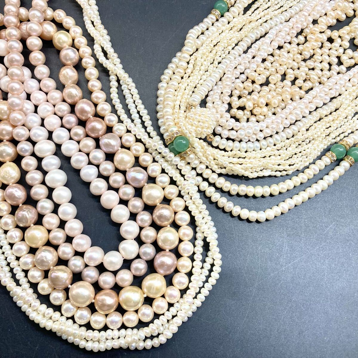 テリ良し!!［本真珠ネックレス10本おまとめ］a 約513.2g 淡水 パール ピンク ホワイト ライス ロング ポテト 大粒 ベビー C36